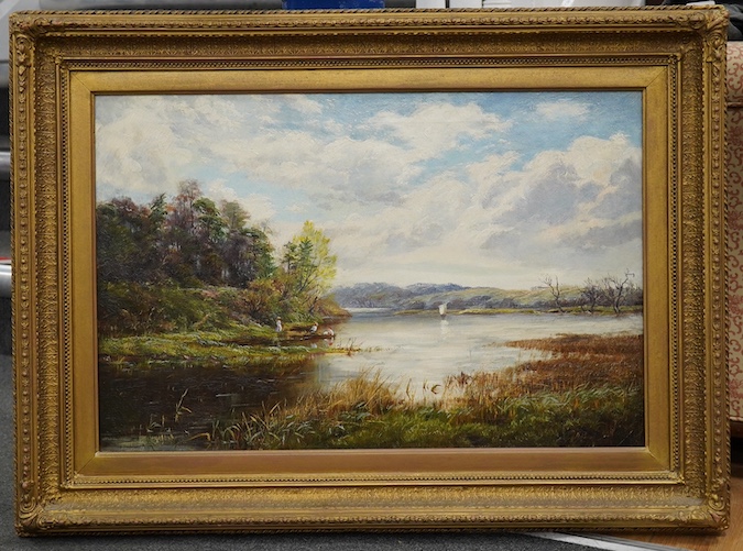 Henry Peach (fl.1894-1928), oil on canvas, River landscape, 40 x 60cm. Condition - fair